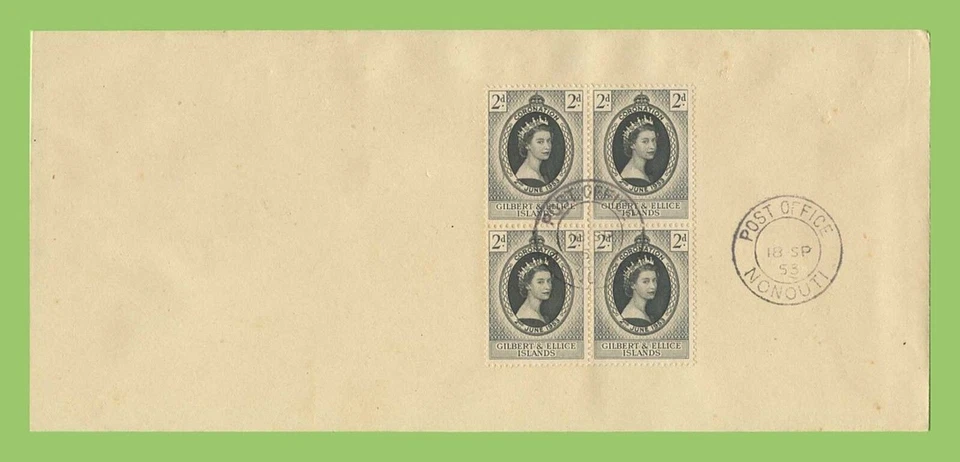 Gilbert & Ellice Island 1953 QEII Coronation blk plain First Day Cover, Nonouti - Image 1 of 1