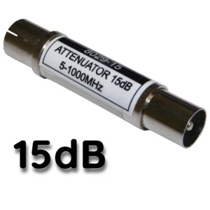TV Aerial Coaxial Attenuator Plug-In IEC Connector 15dB In-Line Signal Reducer - Picture 1 of 2