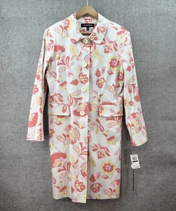 1 trench donna Madison grande floreale crema/rosa completamente foderato nuovo prezzo al pubblico $180 - Foto 1 di 18