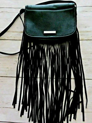 BCBG Generation Negro Flecos Alforja Bolso de Hombro Cartera Vaquera Occidental Retro Foto 1 de 4