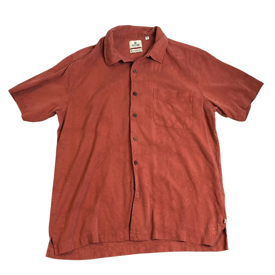 Solitude Mens Shirt Medium Short Sleeve 100% Silk Button Up Textured Casual Rust - Image 1 of 4