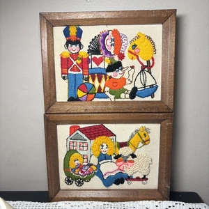 Vintage Sunset Designs Crewel Nadelspitze 3D Kunst Kinderspielzeug 8x6 gerahmt 70er MCM - Bild 1 von 7