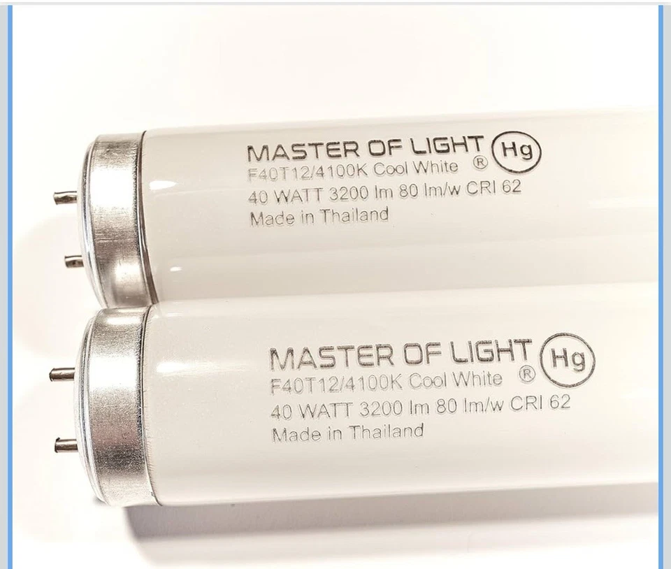 Master Of Light (2 Pack) 4Ft Fluorescent Tube Light 40W T12 Cool White 4100K - Image 1 of 4