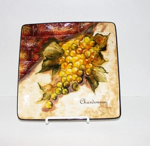 Chardonnay Grapes Plate 8.5" Square Certified International Tre Sorelle VG COND - Picture 1 of 6