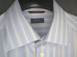 ETON WRINKLEFREE  100% Supima Cotton Cut Away Collar Blue Striped Shirt SZ 17/43 - Picture 1 of 10