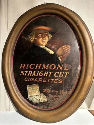 Letrero publicitario de metal de cigarrillos de corte recto Richmond Va. antiguo raro “28x22” Foto 1 de 4