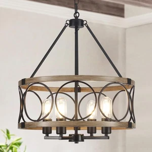 Farmhouse Chandelier for Dining Room Light Fixture 4-Light 17.71” Rustic Blac... - Picture 1 of 7