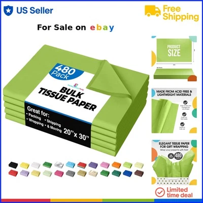 Lime Green Tissue Paper 20x30 Inch 480 Sheets Gift Wrap Packing Supplies - Image 1 of 4