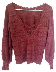 La Maille Sezane Gretha Sz XS Rose V-Neck Back Sweater - Picture 1 of 14