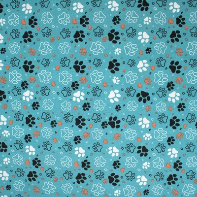 Dekostoff Hundepfoten türkis Deko Stoff Meterware Tierepfoten (Preis=0,5m) - Bild 1 von 4
