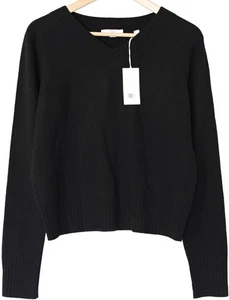 Vince NWT Wool Cashmere V-NECK CROPPED SWEATER Sz L $325 V928879416 Black - Picture 1 of 10