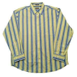 St John's Bay Shirt L Men's Button Up Long Sleeve Green Blue Stripe Cotton - Picture 1 of 6