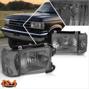 For 87-91 Ford F150 F250 F350 Bronco Smoked Lens Headlights Clear Corner Lamp - Picture 1 of 10