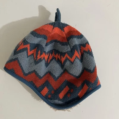 Chapéu Patagonia bebê laranja azul gorro tamanho 6-12M malha de lã difusa - Imagem 1 de 4