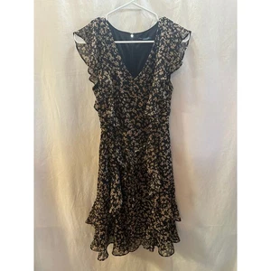 Vestido Tommy Hilfiger Negro y Dorado Floral Volantes - Aprox M (Ver Medidas) - Imagen 1 de 8