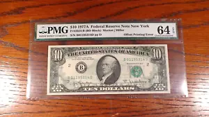 1977A $10.00 NEW YORK NOTE PMG CU64 EPQ OFFSET PRINTING ERROR $10.00 Bill! - Picture 1 of 4