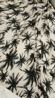 Rayon Challis Black Off White Hawaiian Palm Tree  Fabric By The Yard Soft - Image 1 of 4