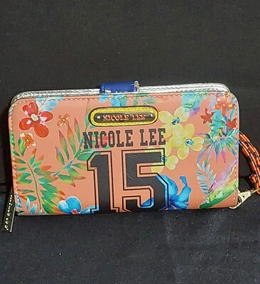 Carteira floral Nicole Lee EUA 15 laranja, azul e amarela  - Imagem 1 de 4