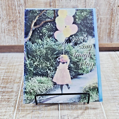 Leanin Tree Birthday Greeting Card  Little Girl Yellow Green Balloons Glitter - Image 1 of 4