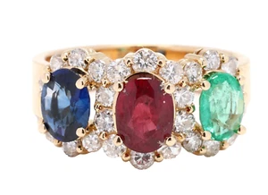 0.78ct Natural Round Diamond 14k BIS Hallmarked Yellow Gold Emerald Wedding Ring - Picture 1 of 5