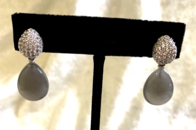 AFFINITY GEMS PEAR SHAPED GRAY MOONSTONE & WHT ZIRCON DROP EARRINGS SS (M4429-24 - Image 1 of 4