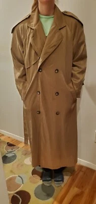 Gabardina Larga Neiman Marcus Tostado Lluvia Forro Extraíble Franela Chaqueta Talla 12 Foto 1 de 4