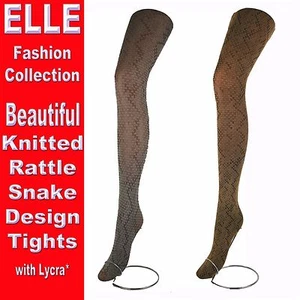 ELLE FASHION 3 PAIR LADIES RATTLE SNAKE DESIGN TIGHTS WITH LYCRA* BROWN & SILVER - Picture 1 of 3