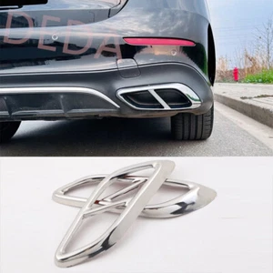 Steel Chrome Rear Exhaust Muffler Tail Pipe Trim For Benz E CLE Class W214 2024+ - Picture 1 of 14