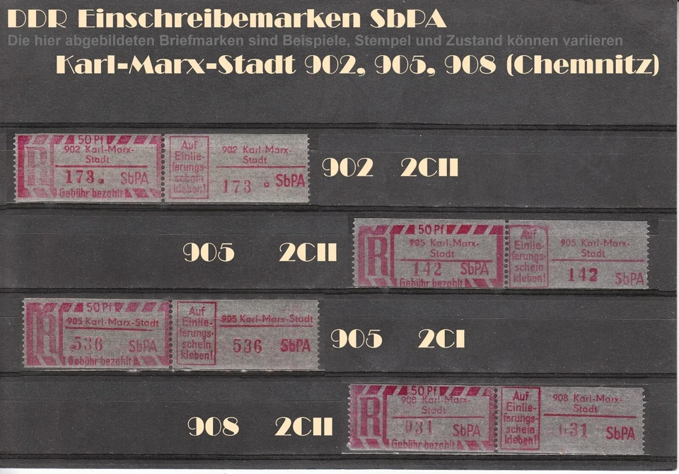 DDR R-Zettel SbPA Einschreibemarken Karl-Marx-Stadt 902-9071 postfrisch ** LOT - Bild 1 von 4