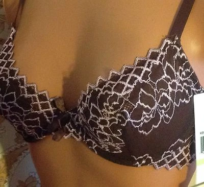 FELINA *RB042 🤎 38C 🤎 MICROFIBER  LACE UNDERWIRE BRA- BROWN VINTAGE NEW - Image 1 of 4