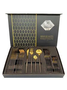 SALE 24PCS Modern Stainless Steel Utensils High Quality Cutlery set (Black Gold) - Picture 1 of 5