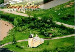 Michigan MI Light House Postcard Ontonagon Lighthouse Aerial View  - Picture 1 of 3