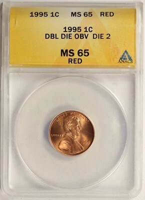 1995 DDO Doubled Die Obverse 1c Lincoln Cent Die 2 ANACS MS65RD - Image 1 of 4