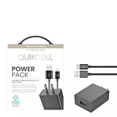 QUIKCELL Universal High Speed PowerPack 2.4A Type-C Wall Charger with 4FT Cable - Image 1 of 4