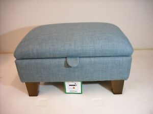 DUCK EGG BLUE LINEN LOOK FABRIC FOOTSTOOL WITH STORAGE solid beech legs