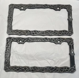 Pair of 2 Spider Web License Plate Frame 12-1/4” x 6-1/4” - Picture 1 of 9