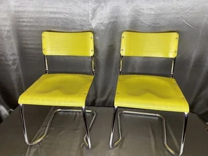 MCM Vintage Italian Spilimbergo Yellow Plastic & Chrome Chairs Set Of 2 - Picture 1 of 15