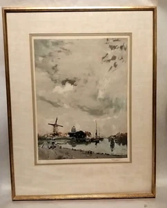 Antique Henri Cassiers 1925 Petite Moulin Etching, Gilt Frame, Signed & Numbered - Picture 1 of 17