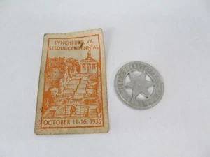 Tolley Token and Lynchburg VA Sesquicentennial Ticket Stub Paper Ad Blotter - Foto 1 di 2