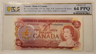 Canada Elizabeth II 1974 $2 Bank Note Ch Unc 64 PPQ PCGS Banknote - Image 1 of 4