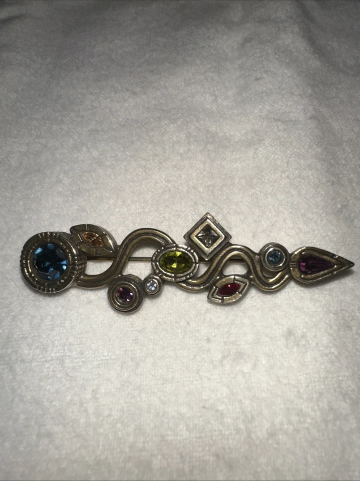 Patricia Locke Women’s Brooch Rivoli Multicolor Crystals Bar 2.75” - Image 1 of 3