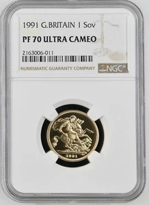 1991 Great Britain Gold 1 Sovereign Elizabeth II NGC Graded PF70 Ultra Cameo - Picture 1 of 3