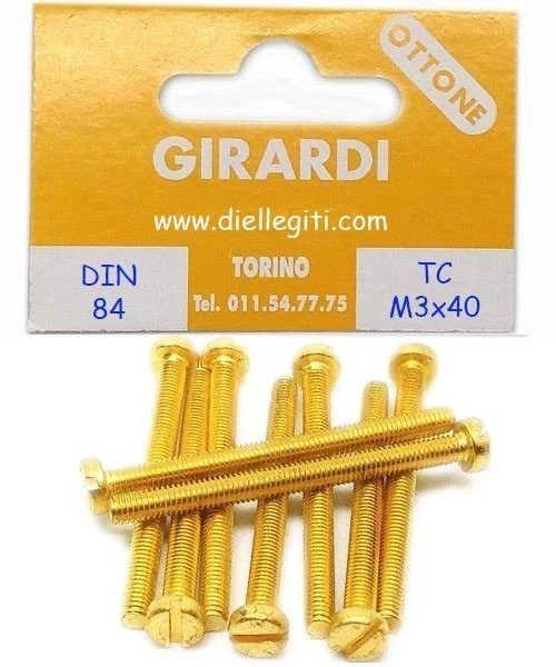 VITE A METALLO IN OTTONE TESTA CILINDRICA M3x40 - DIN 84 - UNI 6107 - Immagine 1 di 1