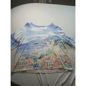 Vintage Alfred Dunner Bootfahren Strand Urlaub Top Bluse Landschaft Damen Größe XL - Bild 1 von 6