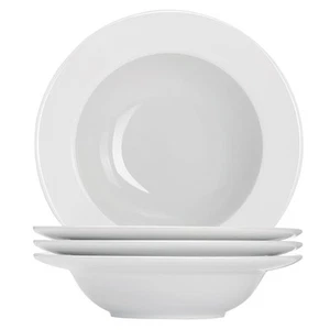 Porcelain Round Soup Plates, Pasta Bowls Set of 4, Classic White Deep Soup Bo... - Picture 1 of 7