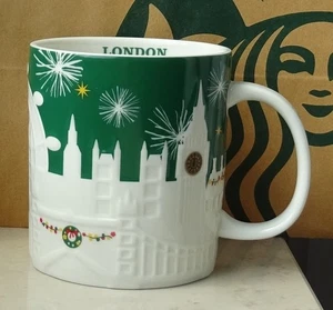 Starbucks City Mug Cup Christmas Relief Series London England green 18oz NEW - Picture 1 of 3