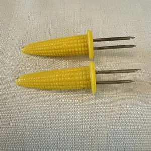 Vtg replacement PAIR Corn On The Cob Skewers Holders Yellow Plastic Spikes - Picture 1 of 2