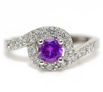 Joia anel de prata esterlina maciça 925 ametista natural e topázio 1 quilate tamanho 8  - Imagem 1 de 3