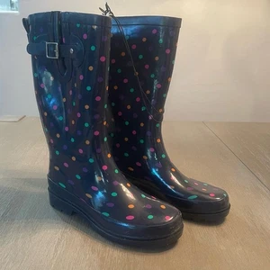 Botas de lluvia Western Chief para mujer a lunares azul marino coloridas talla 6 estilo 2100373P - Imagen 1 de 8