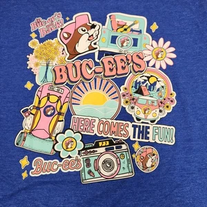 Buc-ees T-Shirt Erwachsene Large blau Here Comes The Fun Grafik doppelseitiges Shirt - Bild 1 von 6